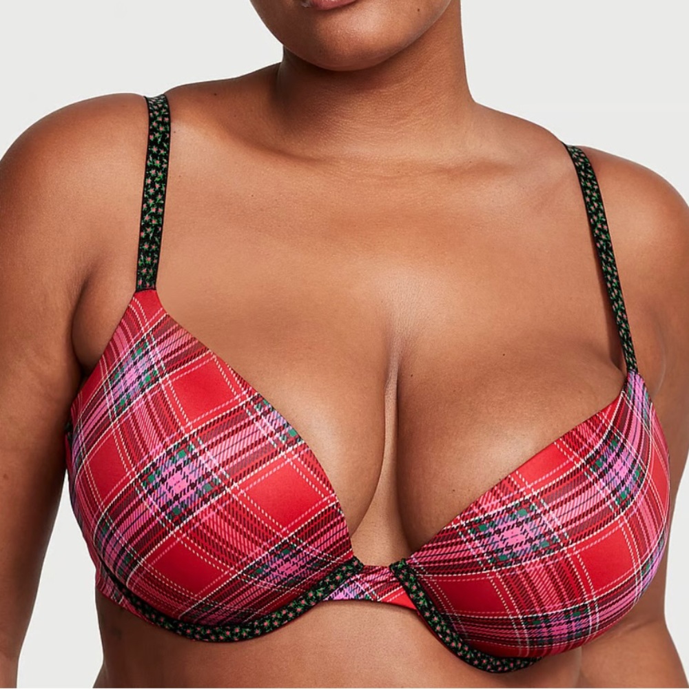 NWT Victoria’s Secret Red Plaid Push Up Bra 36DD